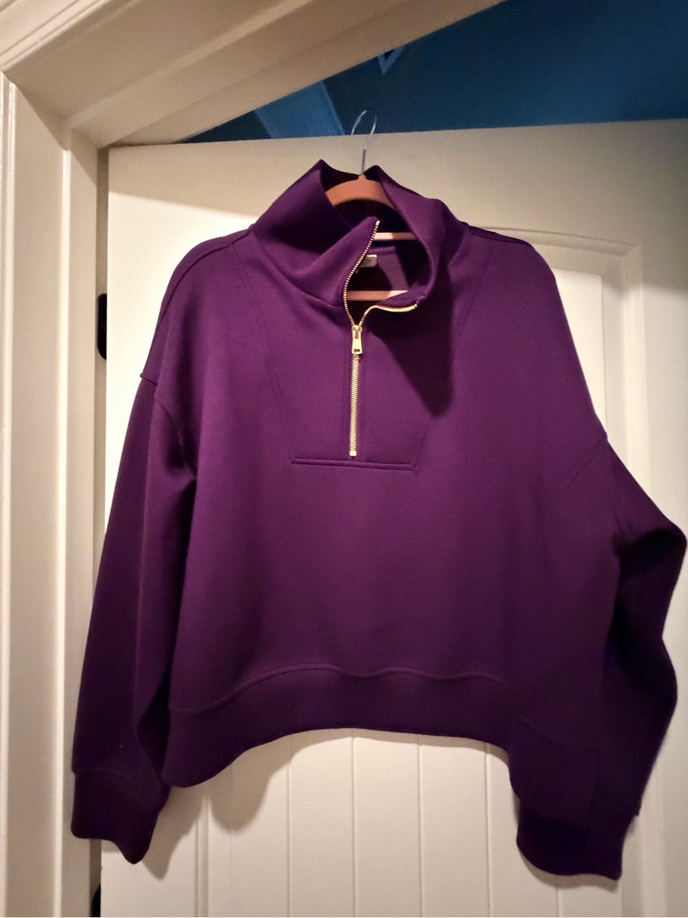Women's Purple Half-Zip Funnel Neck Sweatshirt